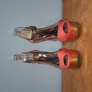 SHI by Journey Coral & Gold Strappy stiletto sandal